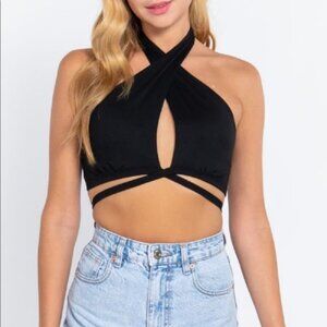 Garage Black Ribbed Halter Top